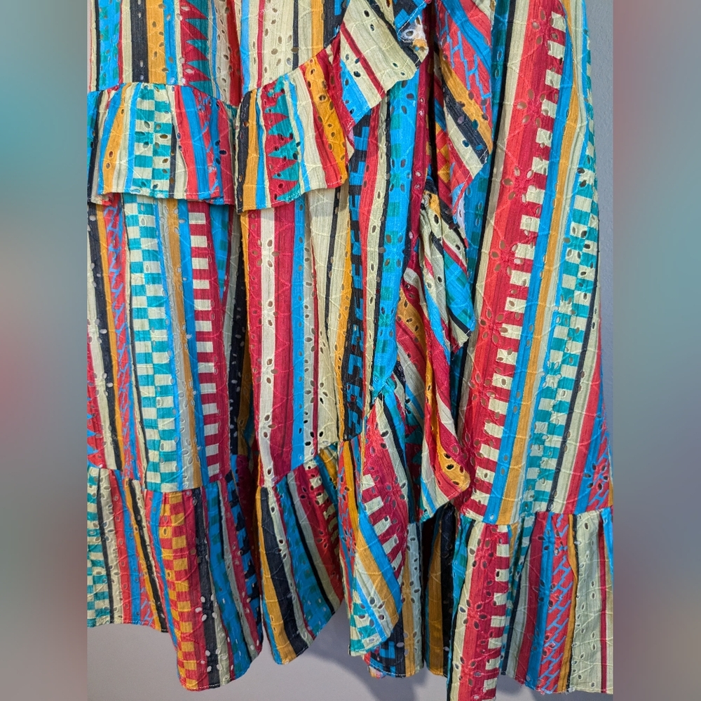 Anthropologie Verb Rainbow Vertical Stripe Ruffle Wrap Skirt M - Picture 5 of 16